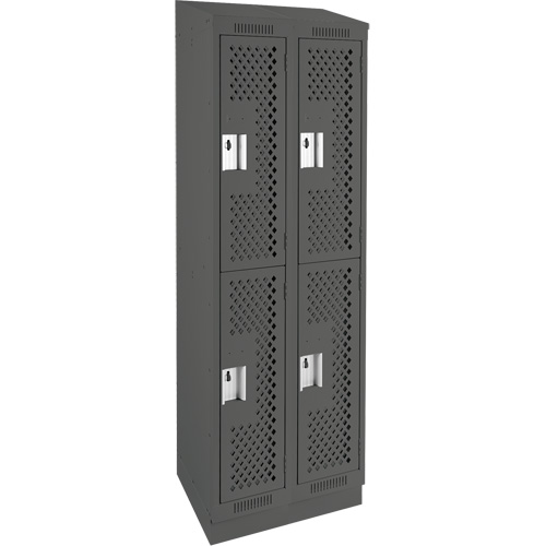 Clean Line Lockers, 2 -tier, Bank of 2, 24" x 12" x 82", Steel, Charcoal, Rivet (Assembled), Perforated Les Fournitures Industrielles Méga