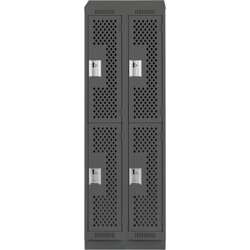 Clean Line Lockers, 2 -tier, Bank of 2, 24" x 12" x 82", Steel, Charcoal, Rivet (Assembled), Perforated Les Fournitures Industrielles Méga