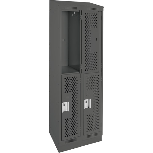 Clean Line Lockers, 2 -tier, Bank of 2, 24" x 12" x 82", Steel, Charcoal, Rivet (Assembled), Perforated Les Fournitures Industrielles Méga