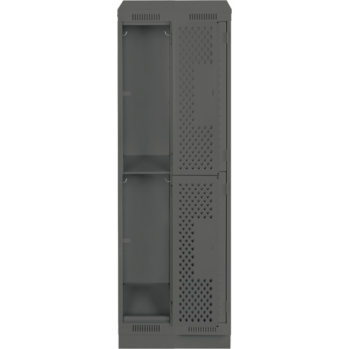 Clean Line Lockers, 2 -tier, Bank of 2, 24" x 12" x 82", Steel, Charcoal, Rivet (Assembled), Perforated Les Fournitures Industrielles Méga