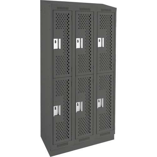 Clean Line Lockers, 2 -tier, Bank of 3, 36" x 12" x 82", Steel, Charcoal, Rivet (Assembled), Perforated Les Fournitures Industrielles Méga