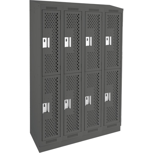 Clean Line Lockers, 2 -tier, Bank of 4, 48" x 12" x 82", Steel, Charcoal, Rivet (Assembled), Perforated Les Fournitures Industrielles Méga