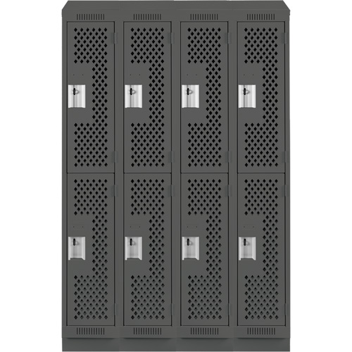 Clean Line Lockers, 2 -tier, Bank of 4, 48" x 12" x 82", Steel, Charcoal, Rivet (Assembled), Perforated Les Fournitures Industrielles Méga