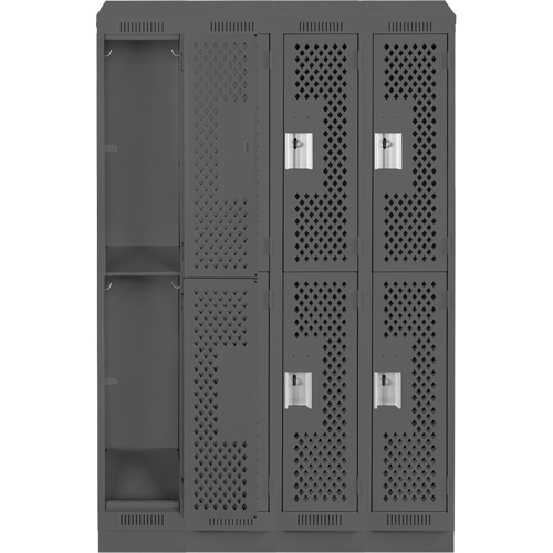 Clean Line Lockers, 2 -tier, Bank of 4, 48" x 12" x 82", Steel, Charcoal, Rivet (Assembled), Perforated Les Fournitures Industrielles Méga
