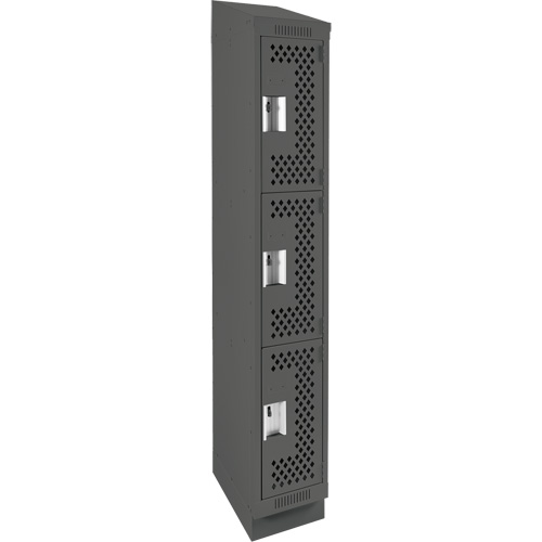 Clean Line Lockers, 3 -tier, 12" x 15" x 82", Steel, Charcoal, Rivet (Assembled), Perforated Les Fournitures Industrielles Méga