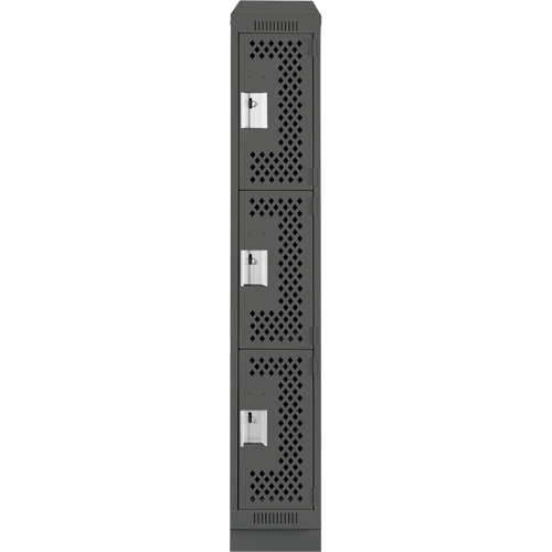 Clean Line Lockers, 3 -tier, 12" x 15" x 82", Steel, Charcoal, Rivet (Assembled), Perforated Les Fournitures Industrielles Méga