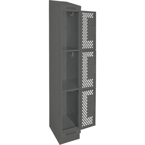 Clean Line Lockers, 3 -tier, 12" x 15" x 82", Steel, Charcoal, Rivet (Assembled), Perforated Les Fournitures Industrielles Méga