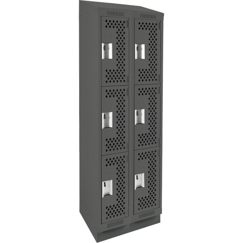 Clean Line Lockers, 3 -tier, Bank of 2, 24" x 15" x 82", Steel, Charcoal, Rivet (Assembled), Perforated Les Fournitures Industrielles Méga