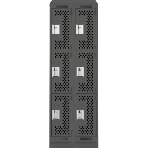 Clean Line Lockers, 3 -tier, Bank of 2, 24" x 15" x 82", Steel, Charcoal, Rivet (Assembled), Perforated Les Fournitures Industrielles Méga