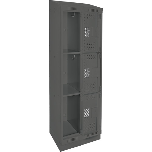 Clean Line Lockers, 3 -tier, Bank of 2, 24" x 15" x 82", Steel, Charcoal, Rivet (Assembled), Perforated Les Fournitures Industrielles Méga