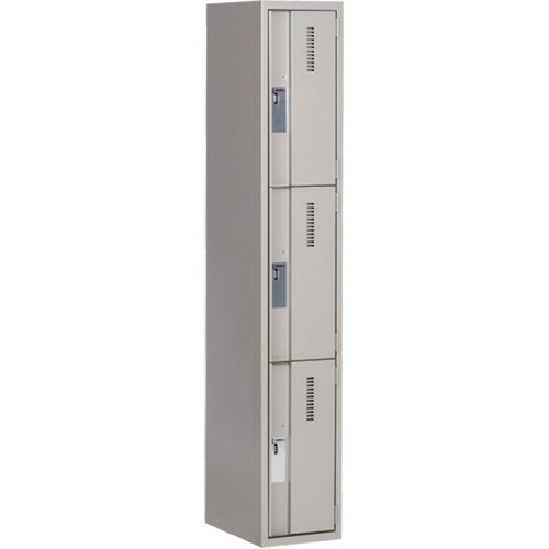 Concorde Heavy-Duty Lockers, 3 -tier, 12" x 18" x 72", Steel, Grey, Welded (Assembled) Les Fournitures Industrielles Méga