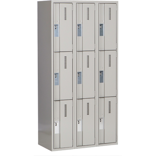 Concorde Heavy-Duty Lockers, 3 -tier, Bank of 3, 36" x 18" x 72", Steel, Grey, Welded (Assembled) Les Fournitures Industrielles Méga