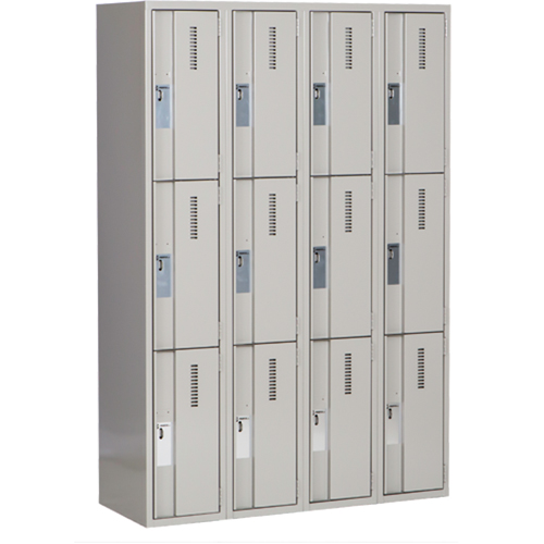 Concorde Heavy-Duty Lockers, 3 -tier, Bank of 4, 48" x 18" x 72", Steel, Grey, Welded (Assembled) Les Fournitures Industrielles Méga