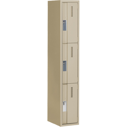 Concorde Heavy-Duty Lockers, 3 -tier, 12" x 18" x 72", Steel, Beige, Welded (Assembled) Les Fournitures Industrielles Méga