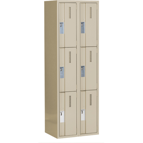 Concorde Heavy-Duty Lockers, 3 -tier, Bank of 2, 24" x 18" x 72", Steel, Beige, Welded (Assembled) Les Fournitures Industrielles Méga