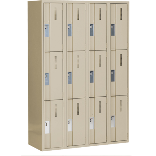 Concorde Heavy-Duty Lockers, 3 -tier, Bank of 4, 48" x 18" x 72", Steel, Beige, Welded (Assembled) Les Fournitures Industrielles Méga
