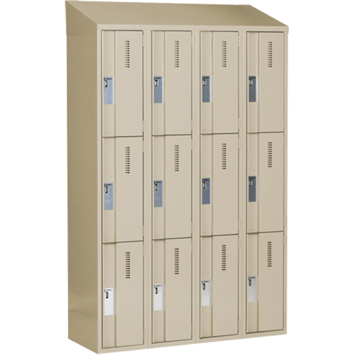 Concorde Heavy-Duty Lockers, 3 -tier, Bank of 4, 48" x 18" x 78", Steel, Beige, Welded (Assembled) Les Fournitures Industrielles Méga