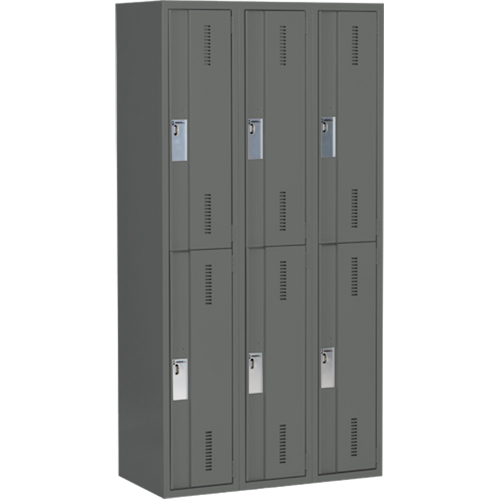 Concorde Heavy-Duty Lockers, 2 -tier, Bank of 3, 36" x 18" x 72", Steel, Charcoal, Welded (Assembled) Les Fournitures Industrielles Méga