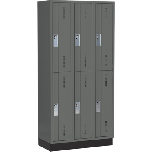 Concorde Heavy-Duty Lockers, 2 -tier, Bank of 3, 36" x 18" x 76", Steel, Charcoal, Welded (Assembled) Les Fournitures Industrielles Méga
