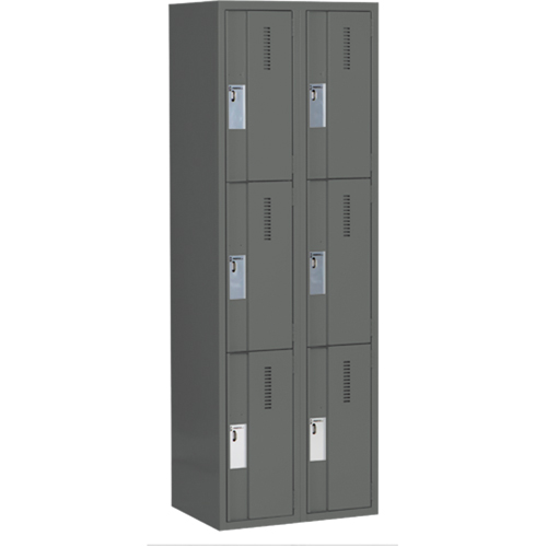 Concorde Heavy-Duty Lockers, 3 -tier, Bank of 2, 24" x 18" x 72", Steel, Charcoal, Welded (Assembled) Les Fournitures Industrielles Méga