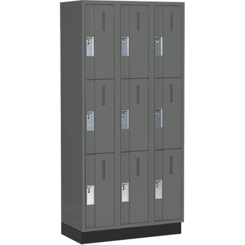 Concorde Heavy-Duty Lockers, 3 -tier, Bank of 3, 36" x 18" x 76", Steel, Charcoal, Welded (Assembled) Les Fournitures Industrielles Méga