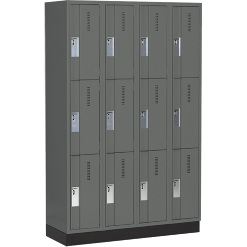Concorde Heavy-Duty Lockers, 3 -tier, Bank of 4, 48" x 18" x 76", Steel, Charcoal, Welded (Assembled) Les Fournitures Industrielles Méga