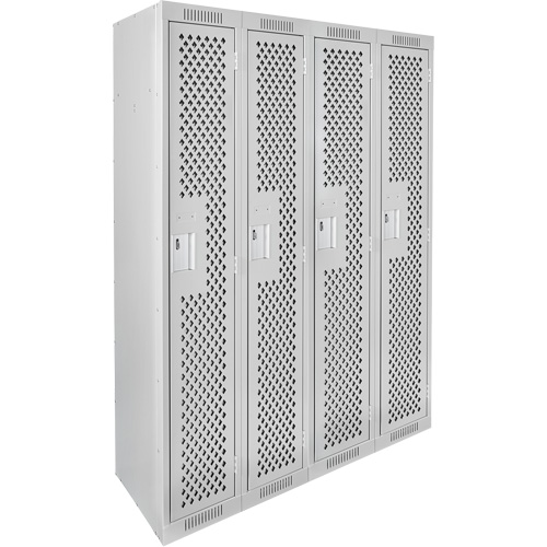 Clean Line Lockers, Bank of 4, 48" x 12" x 72", Steel, Grey, Rivet (Assembled), Perforated Les Fournitures Industrielles Méga