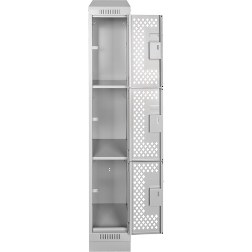 Clean Line Lockers, 3 -tier, 12" x 12" x 72", Steel, Grey, Rivet (Assembled), Perforated Les Fournitures Industrielles Méga