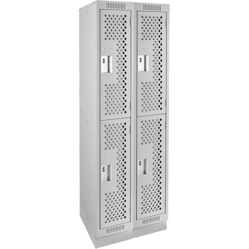 Clean Line Lockers, 2 -tier, Bank of 2, 24" x 15" x 76", Steel, Grey, Rivet (Assembled), Perforated Les Fournitures Industrielles Méga