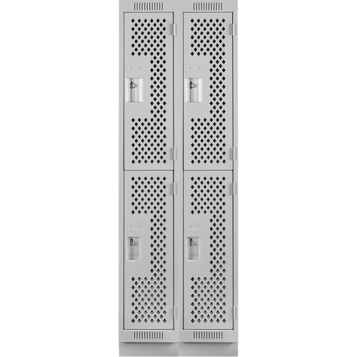 Clean Line Lockers, 2 -tier, Bank of 2, 24" x 15" x 76", Steel, Grey, Rivet (Assembled), Perforated Les Fournitures Industrielles Méga