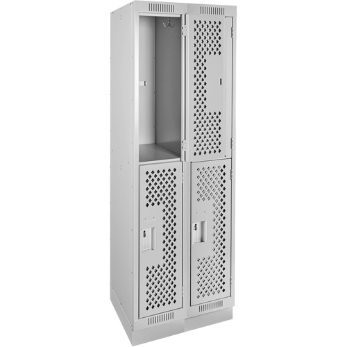 Clean Line Lockers, 2 -tier, Bank of 2, 24" x 15" x 76", Steel, Grey, Rivet (Assembled), Perforated Les Fournitures Industrielles Méga