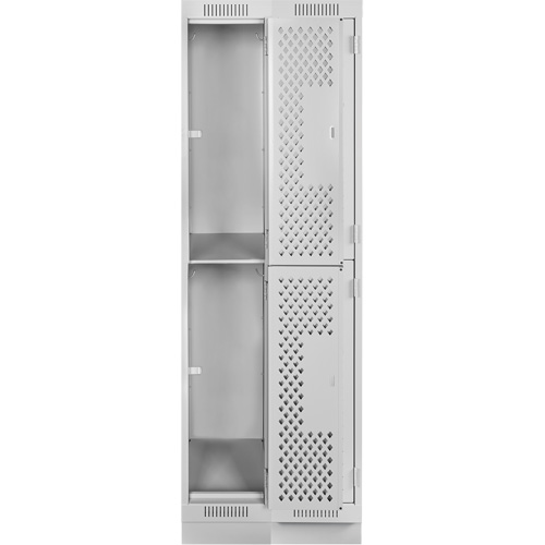 Clean Line Lockers, 2 -tier, Bank of 2, 24" x 15" x 76", Steel, Grey, Rivet (Assembled), Perforated Les Fournitures Industrielles Méga