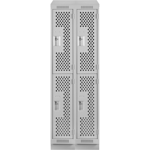 Clean Line Lockers, 2 -tier, Bank of 2, 24" x 12" x 82", Steel, Grey, Rivet (Assembled), Perforated Les Fournitures Industrielles Méga