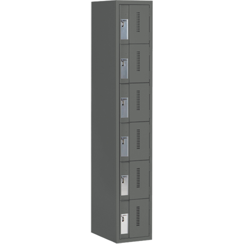 Concorde Heavy-Duty Lockers, 6 -tier, 12" x 18" x 72", Steel, Charcoal, Welded (Assembled) Les Fournitures Industrielles Méga