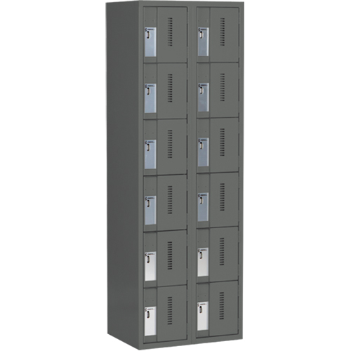 Concorde Heavy-Duty Lockers, 6 -tier, Bank of 2, 24" x 18" x 72", Steel, Charcoal, Welded (Assembled) Les Fournitures Industrielles Méga