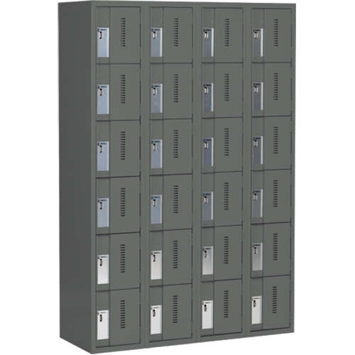 Concorde Heavy-Duty Lockers, 6 -tier, Bank of 4, 48" x 18" x 72", Steel, Charcoal, Welded (Assembled) Les Fournitures Industrielles Méga