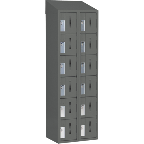Concorde Heavy-Duty Lockers, 6 -tier, Bank of 2, 24" x 18" x 78", Steel, Charcoal, Welded (Assembled) Les Fournitures Industrielles Méga