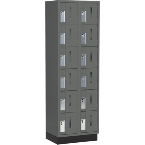Concorde Heavy-Duty Lockers, 6 -tier, Bank of 2, 24" x 18" x 76", Steel, Charcoal, Welded (Assembled) Les Fournitures Industrielles Méga