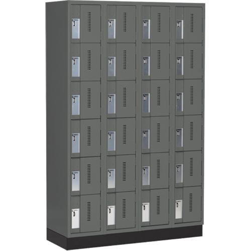 Concorde Heavy-Duty Lockers, 6 -tier, Bank of 4, 48" x 18" x 76", Steel, Charcoal, Welded (Assembled) Les Fournitures Industrielles Méga