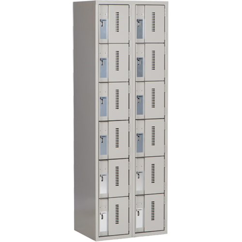 Concorde Heavy-Duty Lockers, 6 -tier, Bank of 2, 24" x 18" x 72", Steel, Grey, Welded (Assembled) Les Fournitures Industrielles Méga