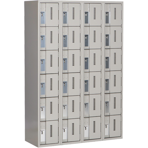 Concorde Heavy-Duty Lockers, 6 -tier, Bank of 4, 48" x 18" x 72", Steel, Grey, Welded (Assembled) Les Fournitures Industrielles Méga