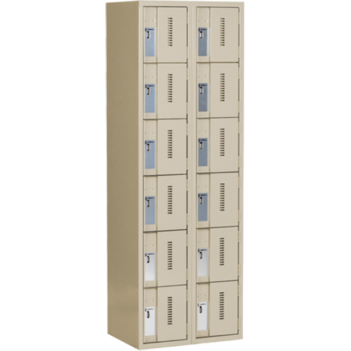 Concorde Heavy-Duty Lockers, 6 -tier, Bank of 2, 24" x 18" x 72", Steel, Beige, Welded (Assembled) Les Fournitures Industrielles Méga