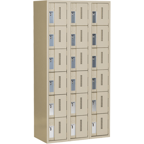 Concorde Heavy-Duty Lockers, 6 -tier, Bank of 3, 36" x 18" x 72", Steel, Beige, Welded (Assembled) Les Fournitures Industrielles Méga