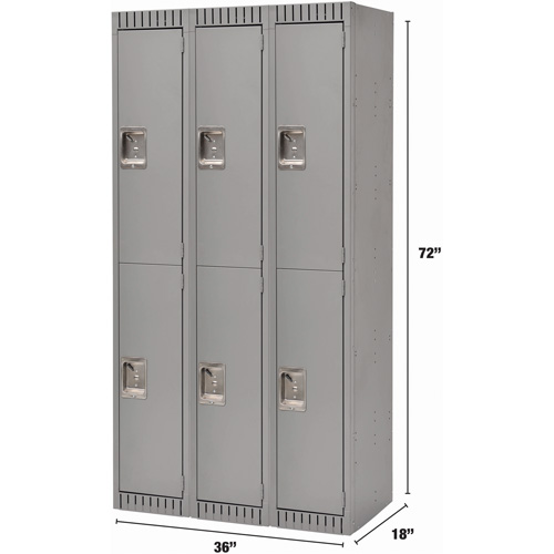 Lockers, 2 -tier, Bank of 3, 36" x 18" x 72", Steel, Grey, Rivet (Assembled) Les Fournitures Industrielles Méga