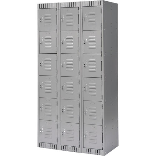 Lockers, 6 -tier, Bank of 3, 36" x 18" x 72", Steel, Grey, Knocked Down Les Fournitures Industrielles Méga
