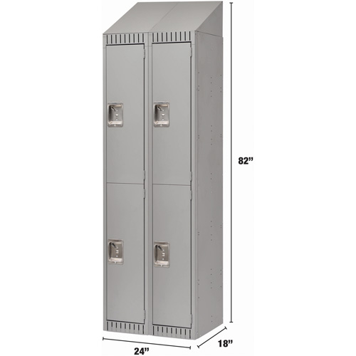 Assembled Lockers, 2 -tier, Bank of 2, 24" x 18" x 72", Steel, Grey, Rivet (Assembled) Les Fournitures Industrielles Méga