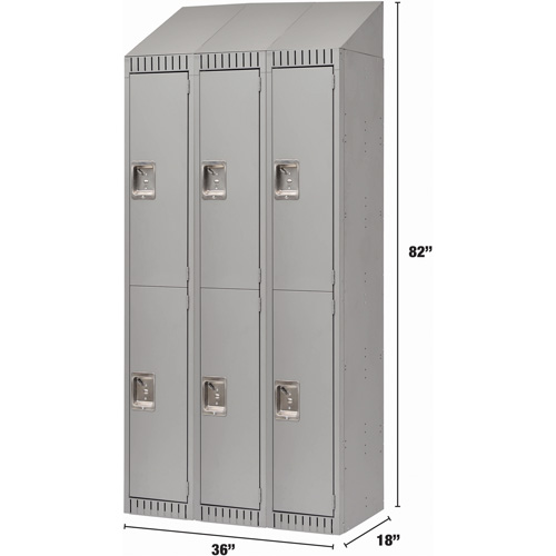 Assembled Lockers, 2 -tier, Bank of 3, 36" x 18" x 72", Steel, Grey, Rivet (Assembled) Les Fournitures Industrielles Méga