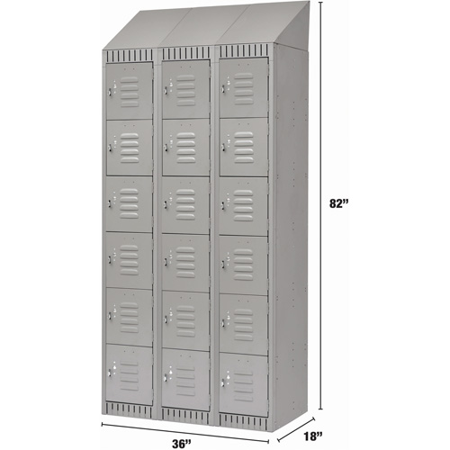 Lockers, 6 -tier, Bank of 3, 36" x 18" x 82", Steel, Grey, Knocked Down Les Fournitures Industrielles Méga