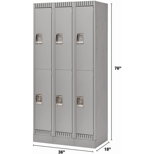 Casiers, 2 niveaux, Bloc de 3, 36" x 18" x 76", Acier, Gris, D&eacute;mont&eacute; Les Fournitures Industrielles Méga