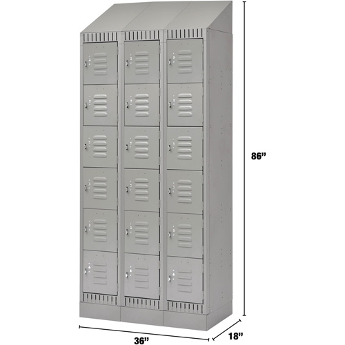 Lockers, 6 -tier, Bank of 3, 36" x 18" x 86", Steel, Grey, Knocked Down Les Fournitures Industrielles Méga